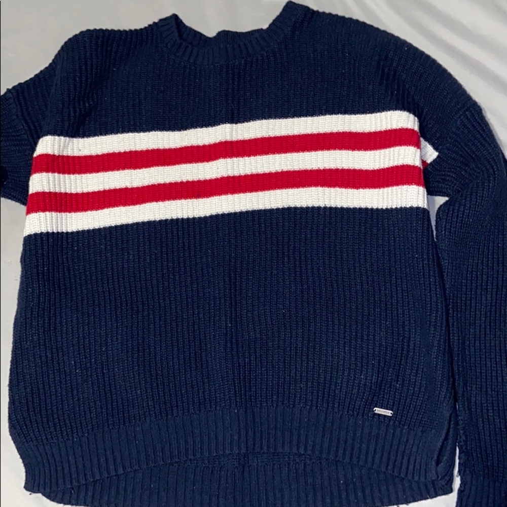 Navy blue Hollister knit sweater with stripes